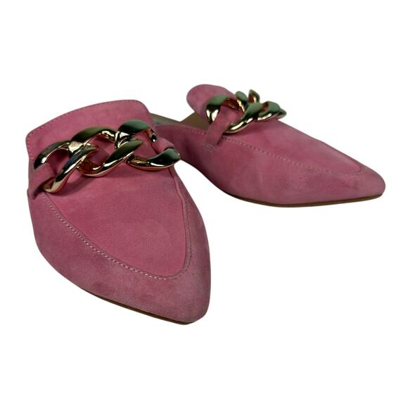 Steve Madden Chunky Gold Chain Pointed Toe Mule Barbie Pink Suede Size 6.5 - Picture 6 of 16